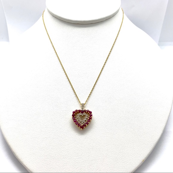 14k Yellow Gold Ruby & Diamond Cutout ♥️ Necklace - Picture 2 of 8